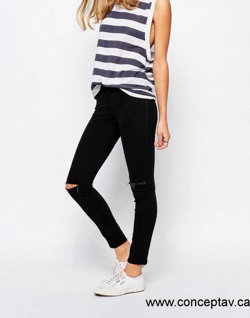 ROLLA'S "Westcoast" Jeans Ripped Knee Skinny Black Denim Size 25R 7R ROLLAS