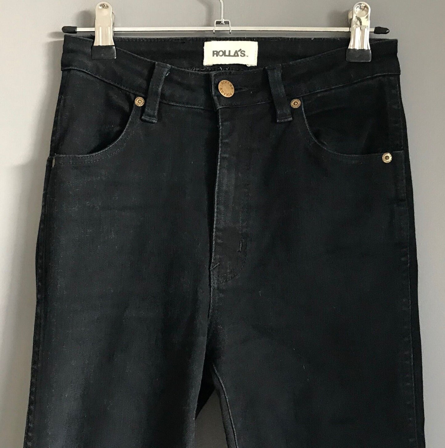ROLLA'S "Westcoast" Jeans Ripped Knee Skinny Black Denim Size 25R 7R ROLLAS