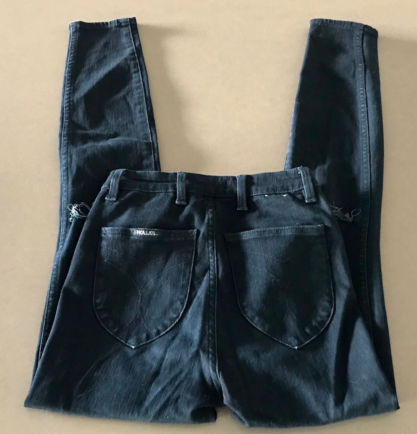 ROLLA'S "Westcoast" Jeans Ripped Knee Skinny Black Denim Size 25R 7R ROLLAS