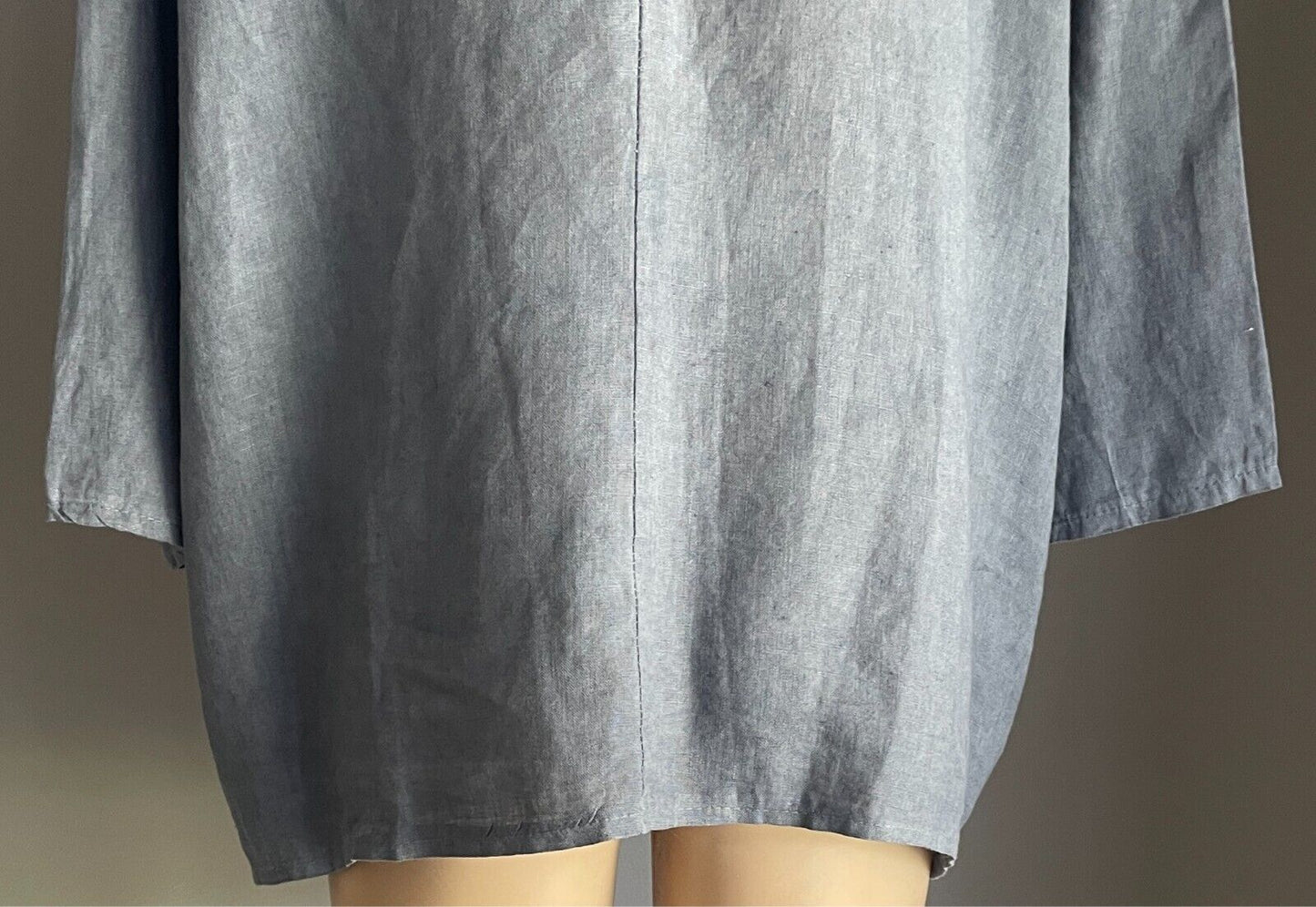 Blue 3/4 Sleeve A-Line Blouse Linen Size 18 Dip Hem Pockets Top Made in Italy