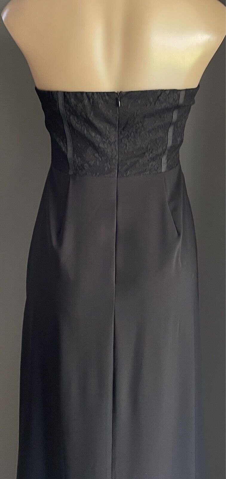 SWEAT POT Gown Dress  Black Strapless Lace Bodice Size 12 A-Line Long Slit Front
