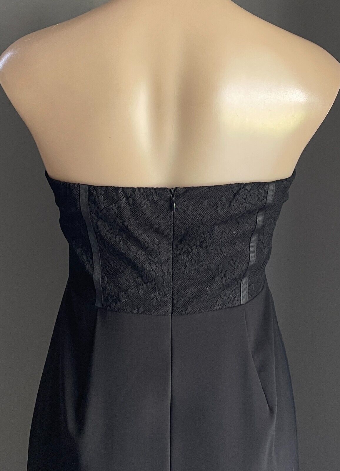 SWEAT POT Gown Dress  Black Strapless Lace Bodice Size 12 A-Line Long Slit Front