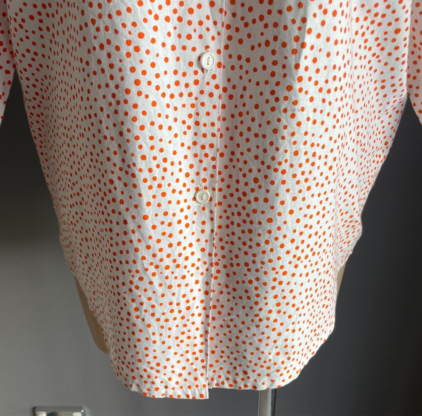 Cotton SHIRT BLOUSE White and Orange Polka Dots Size 8 Short Long Sleeves