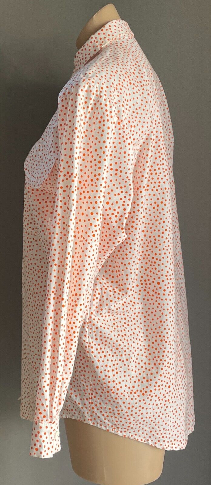 Cotton SHIRT BLOUSE White and Orange Polka Dots Size 8 Short Long Sleeves