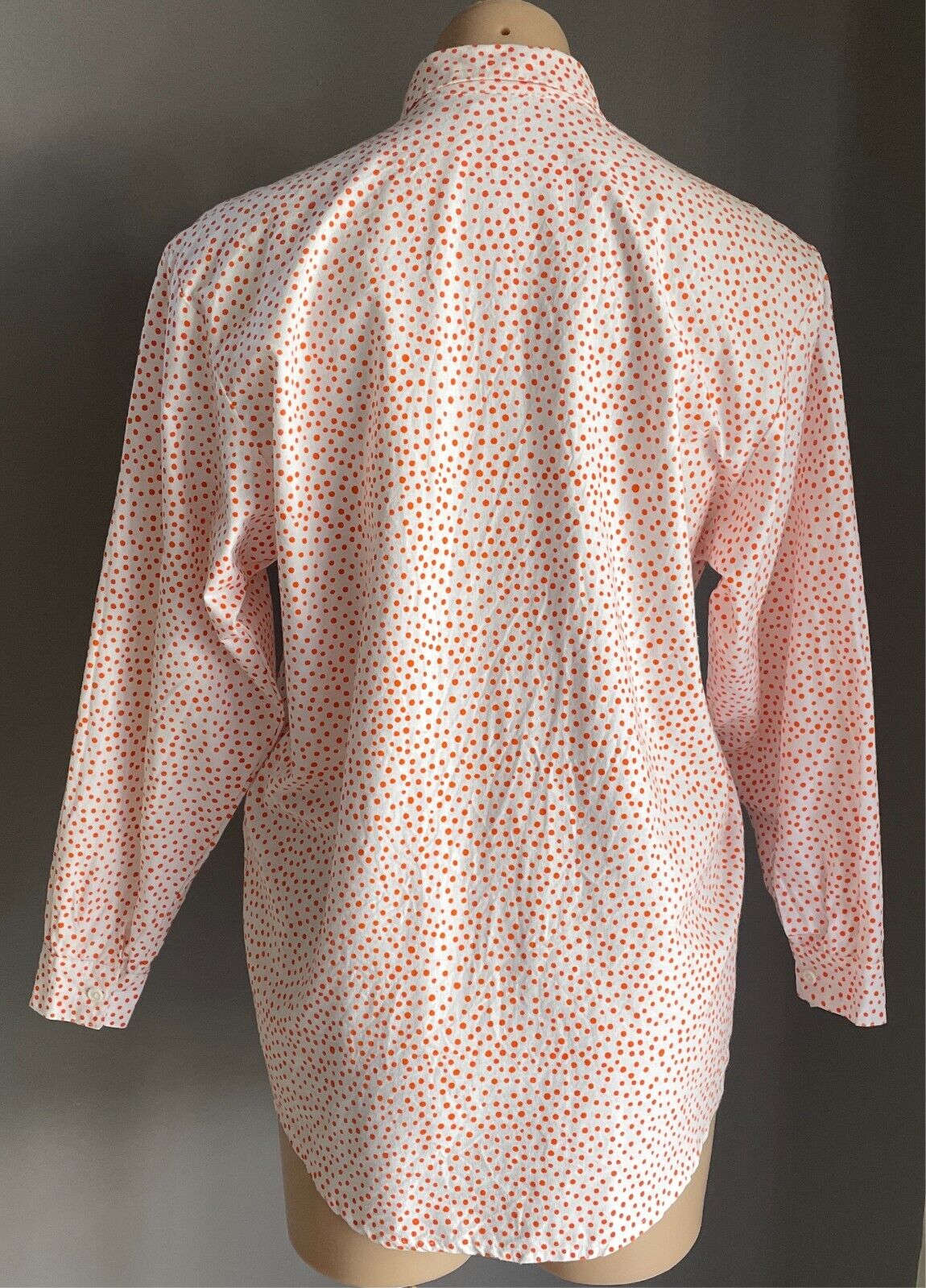Cotton SHIRT BLOUSE White and Orange Polka Dots Size 8 Short Long Sleeves