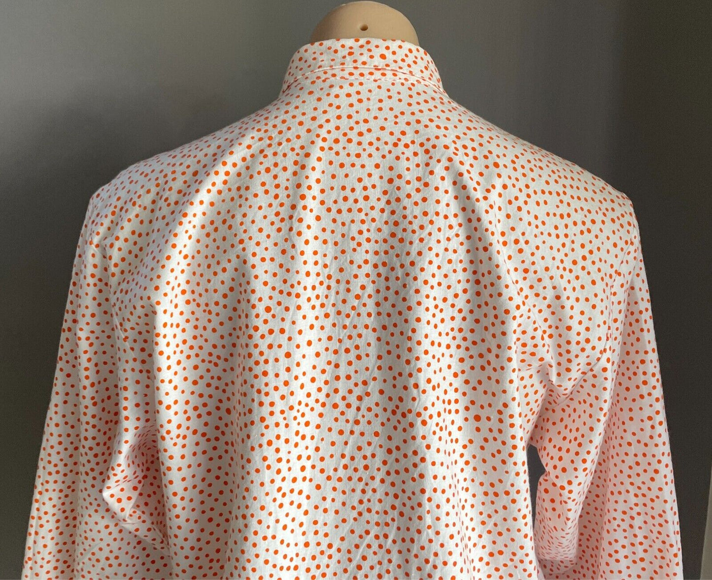 Cotton SHIRT BLOUSE White and Orange Polka Dots Size 8 Short Long Sleeves