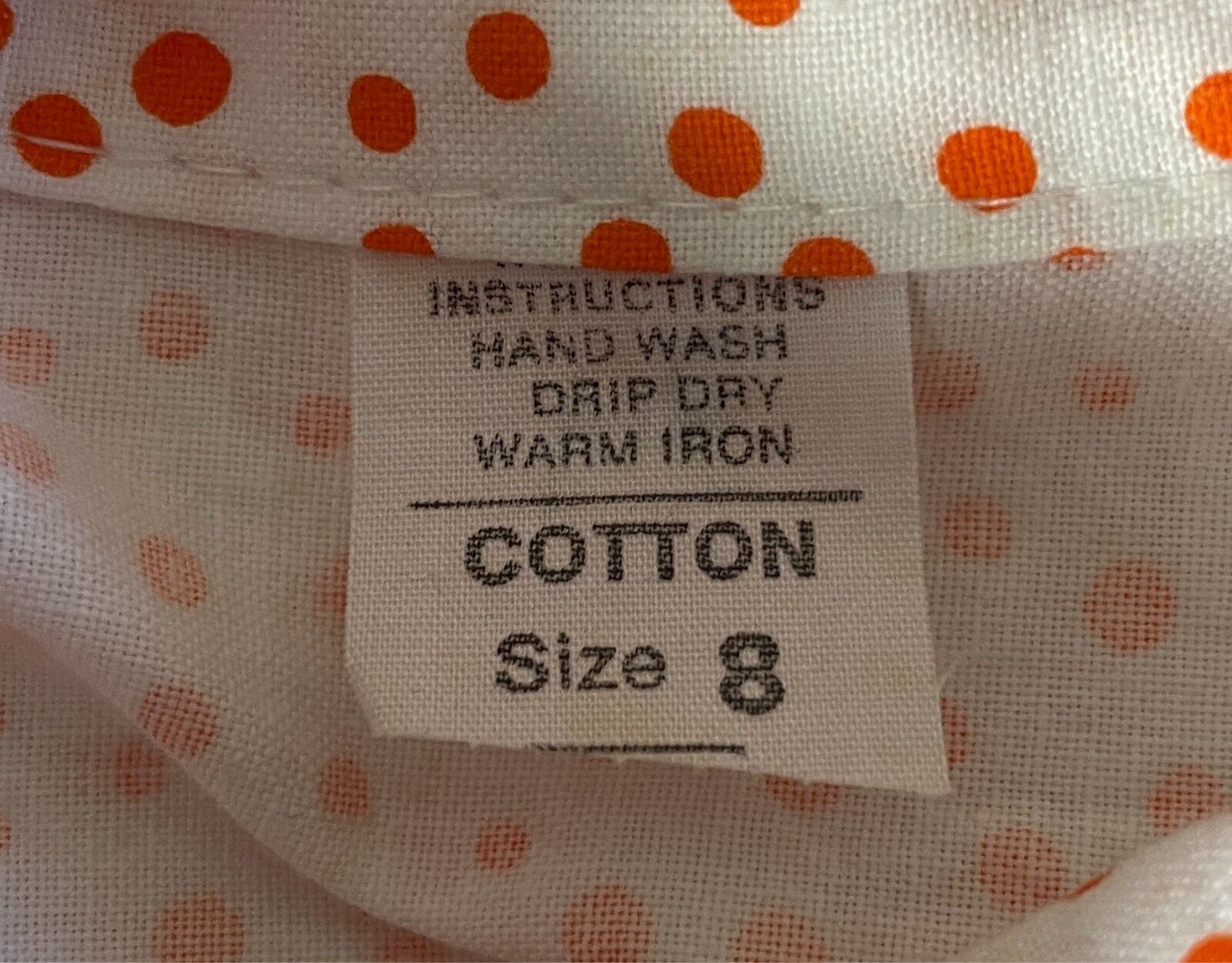 Cotton SHIRT BLOUSE White and Orange Polka Dots Size 8 Short Long Sleeves