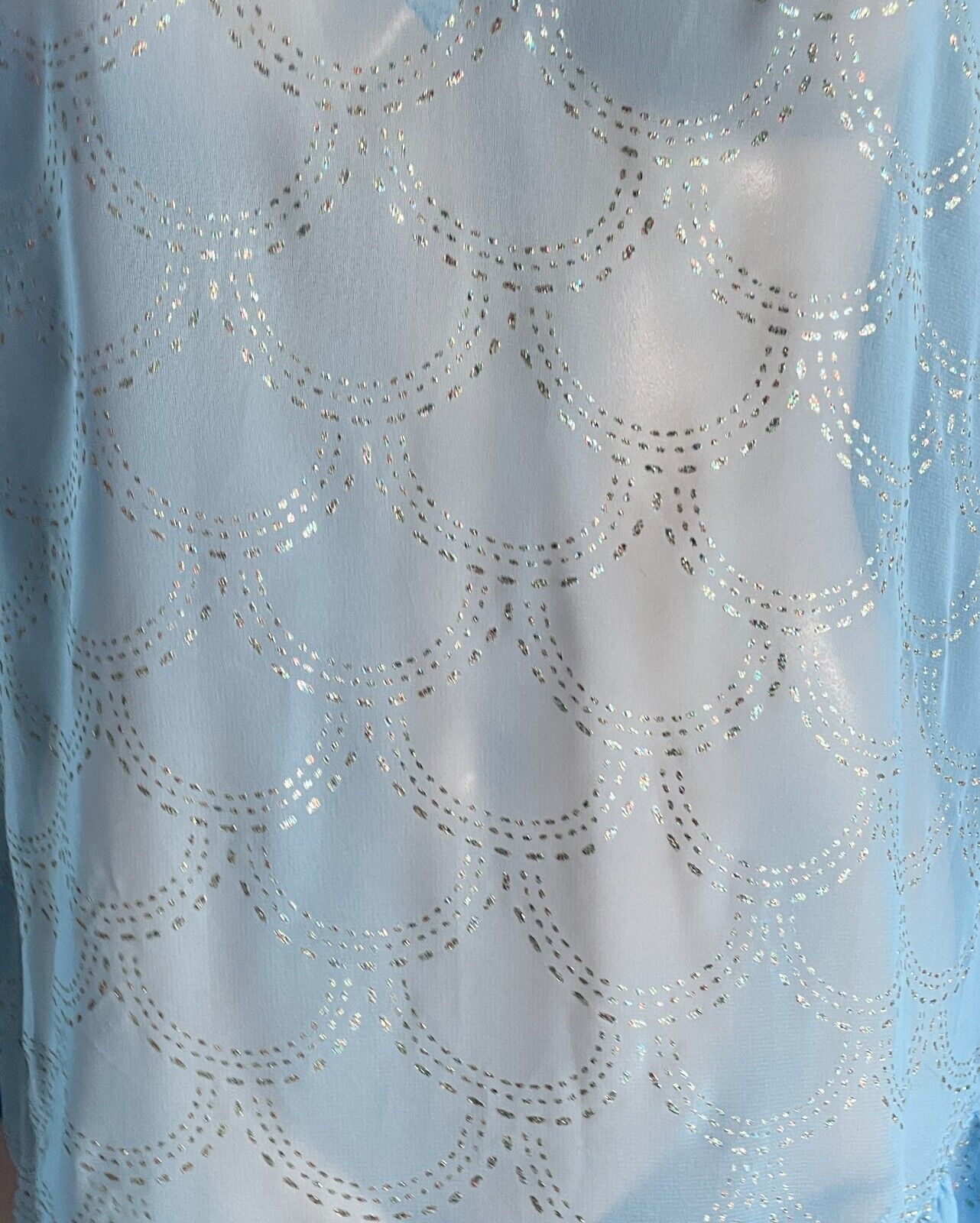 Vintage Dress Handmade Size 16 Blue Semi Sheer Glitter Print Drop Waist Midi