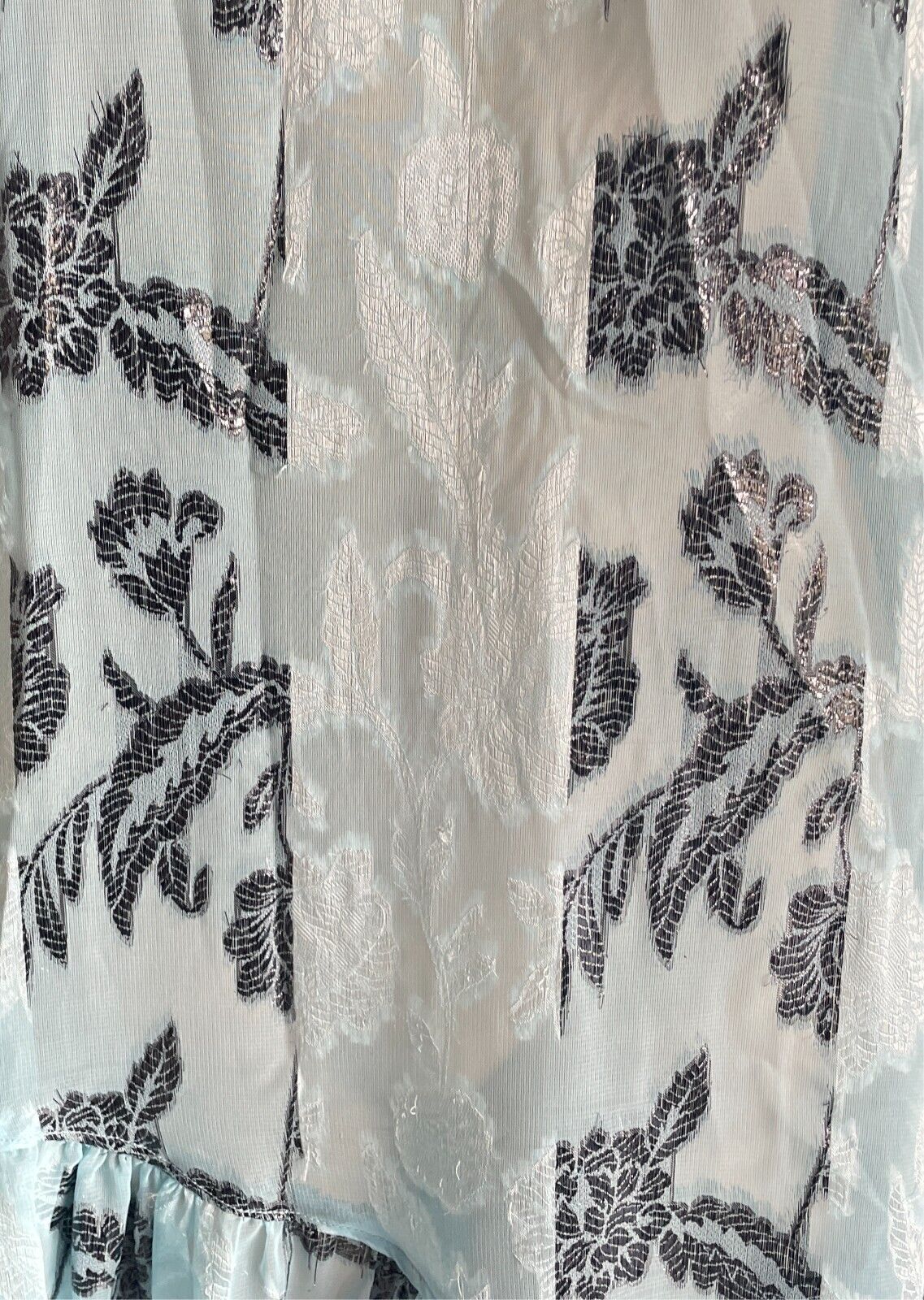 Vintage Dress Handmade Size 16 Blue & Black Print Semi Sheer Drop Waist Midi