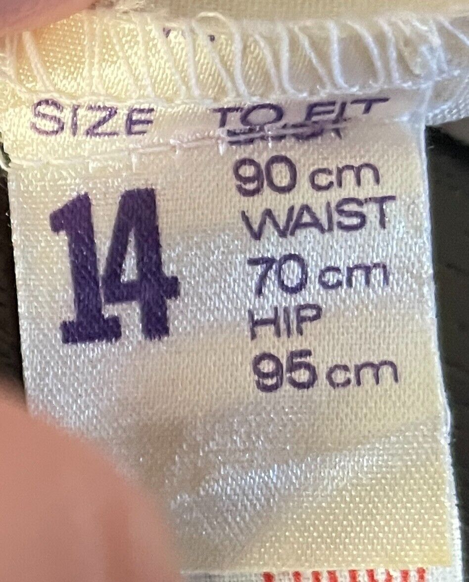 Vintage Dress White & Caramel Print Elastic Waist Sleeveless Size 14 Cotton