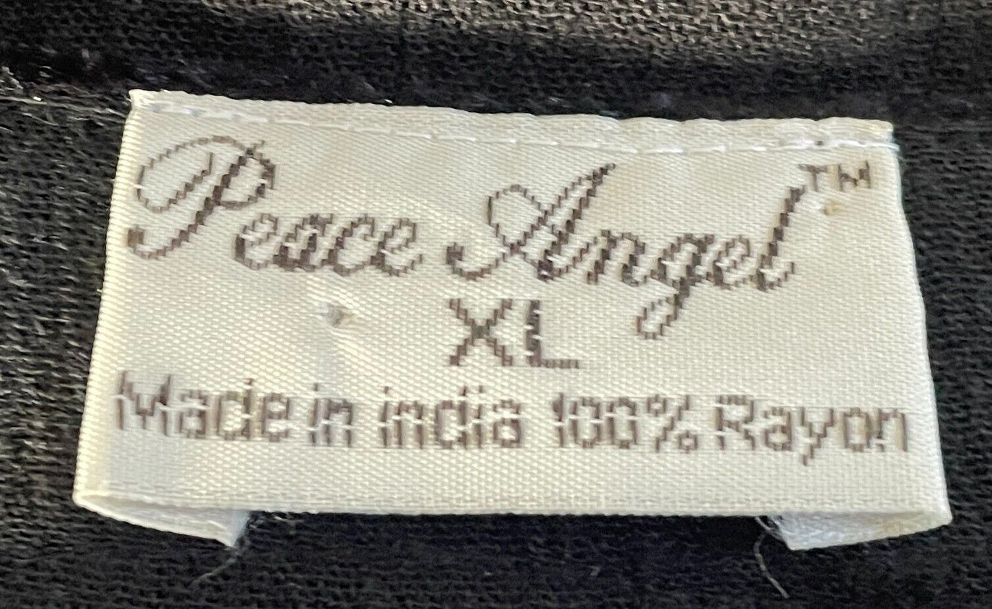 PEACE ANGEL Maxi Dress Black Long Sleeve Tier Size XL Semi Sheer Embroidery Trim