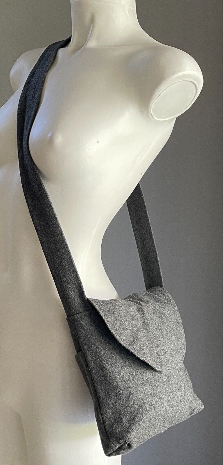 Handmade Grey CROSSBODY SHOULDER BAG Fabric Handbag Square Shape