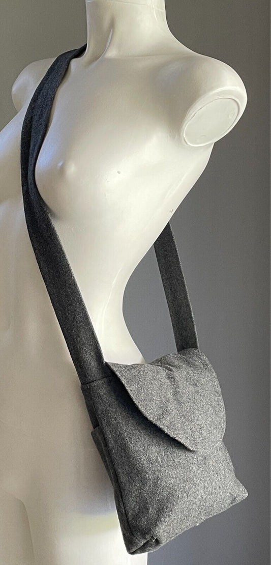 Handmade Grey CROSSBODY SHOULDER BAG Fabric Handbag Square Shape