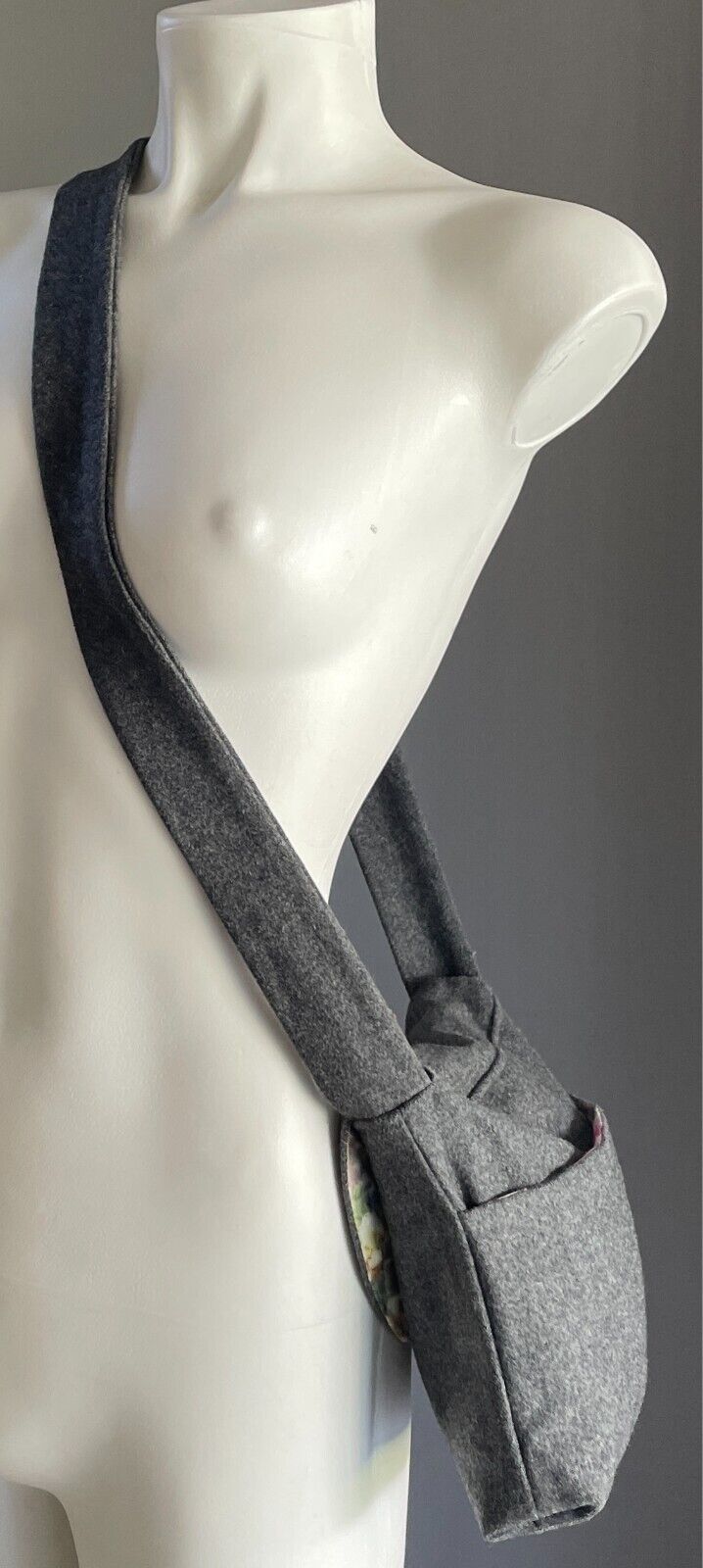 Handmade Grey CROSSBODY SHOULDER BAG Fabric Handbag Square Shape