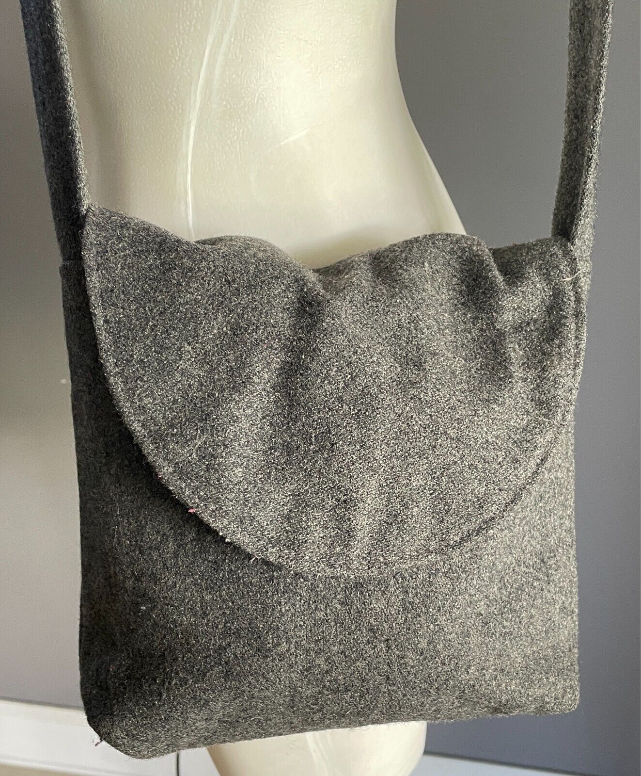Handmade Grey CROSSBODY SHOULDER BAG Fabric Handbag Square Shape