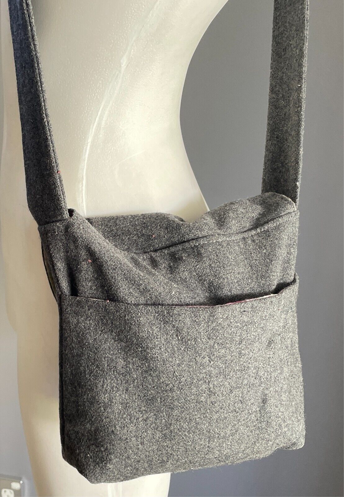 Handmade Grey CROSSBODY SHOULDER BAG Fabric Handbag Square Shape