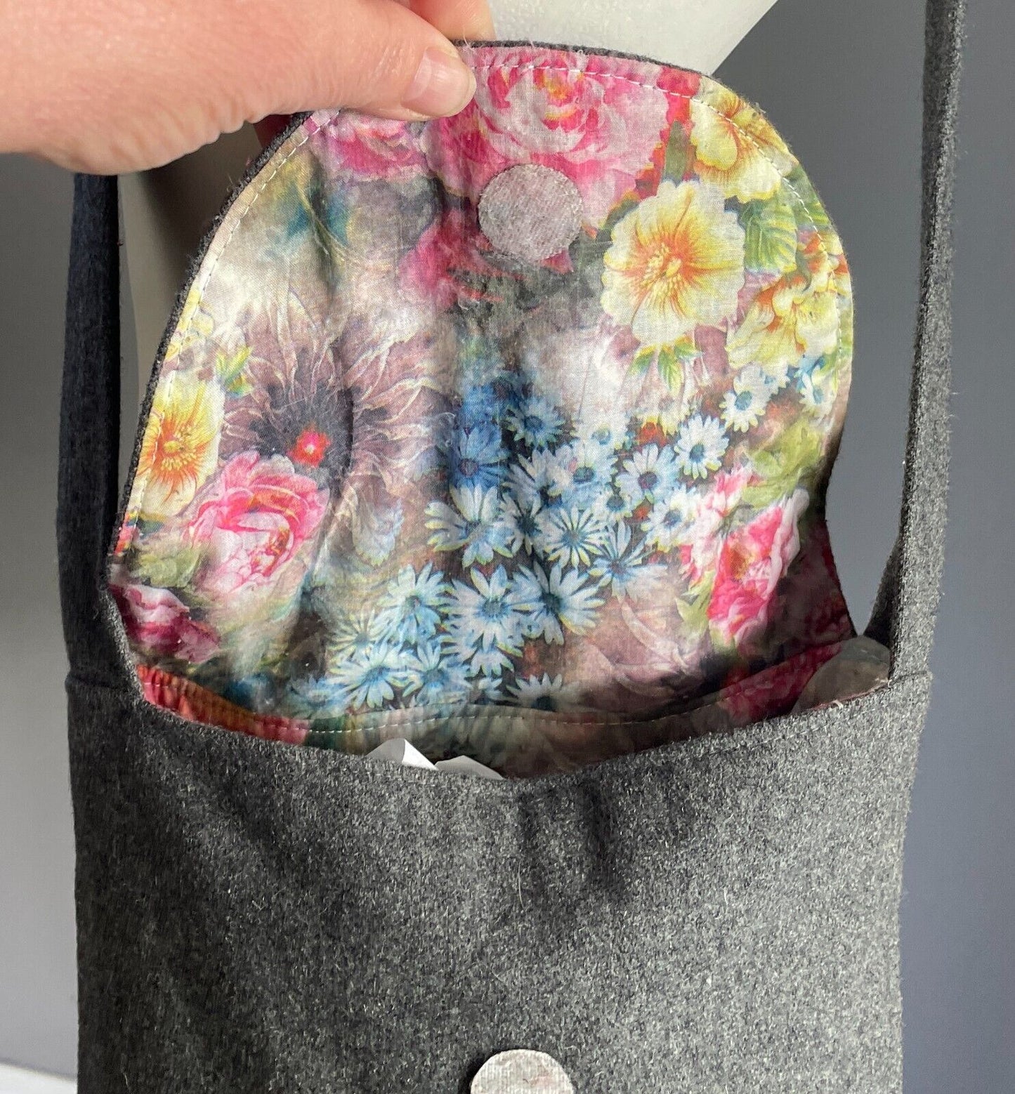 Handmade Grey CROSSBODY SHOULDER BAG Fabric Handbag Square Shape