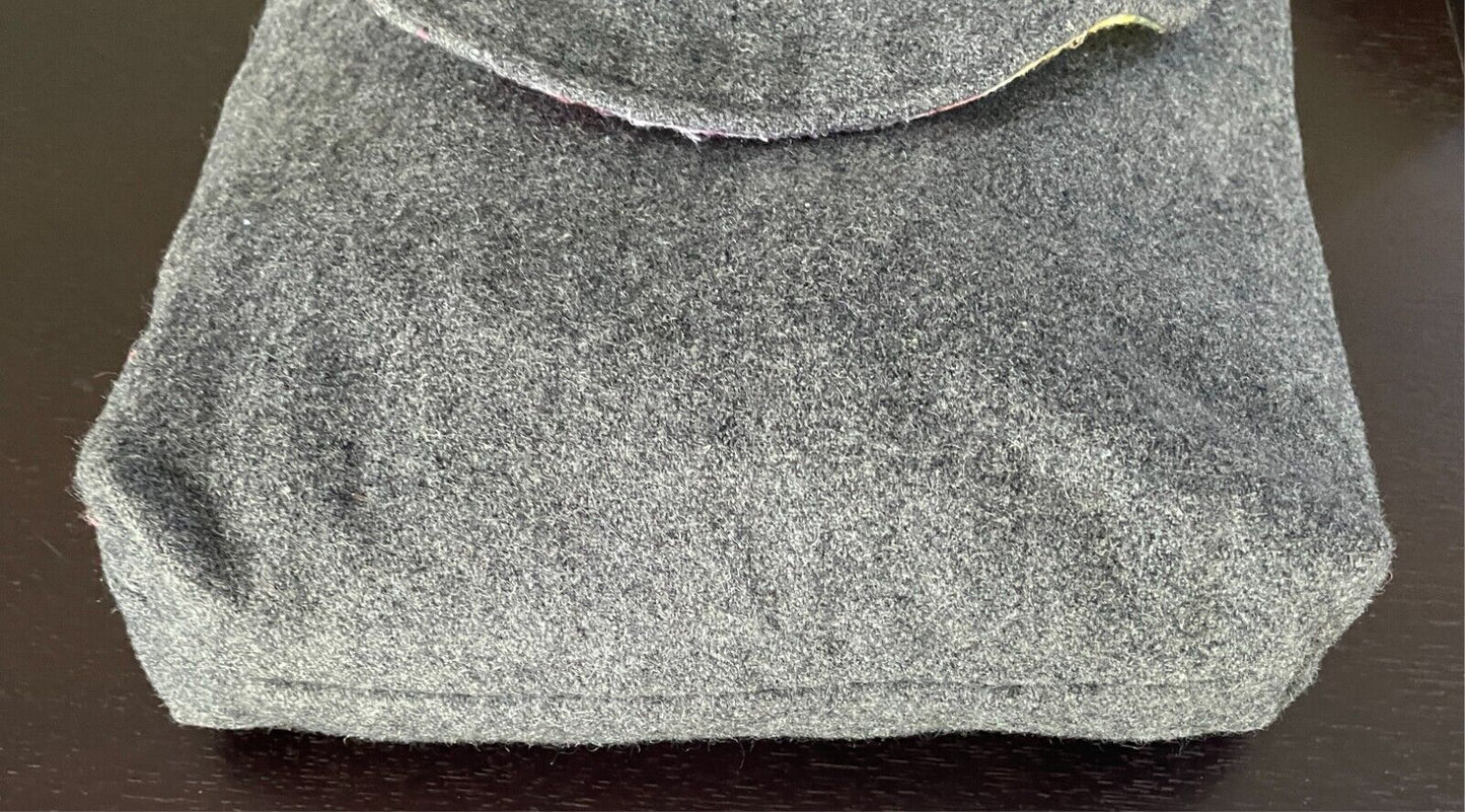 Handmade Grey CROSSBODY SHOULDER BAG Fabric Handbag Square Shape