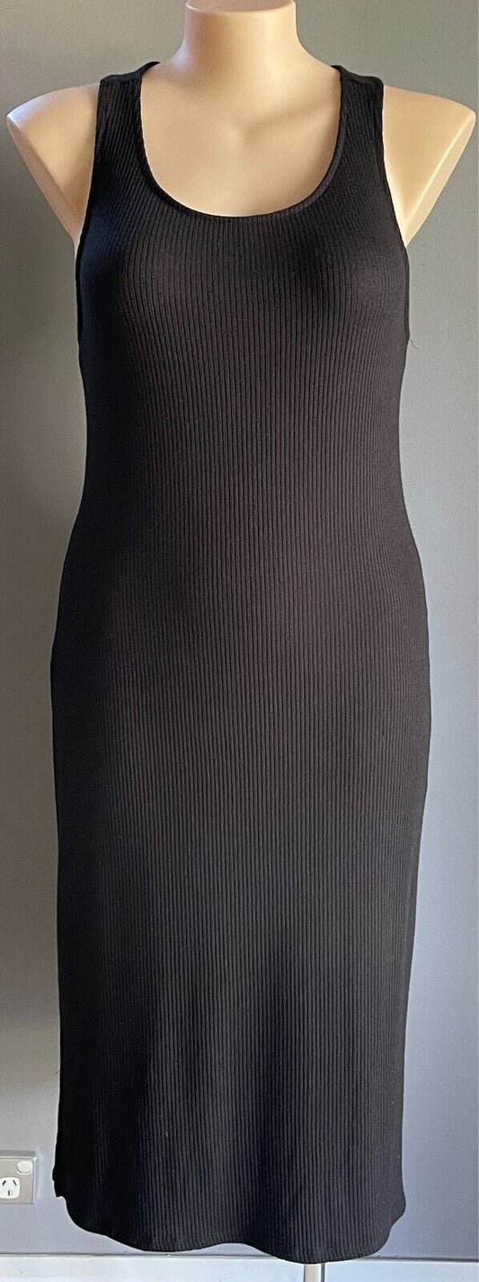 NOW Maxi Dress Black Ribbed Stretch Size 18 Racer Back Sleeveless Long Length