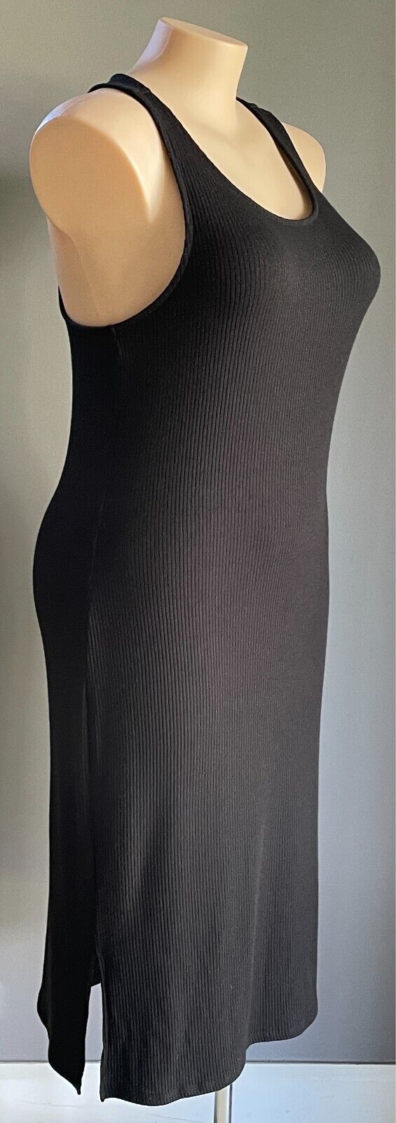 NOW Maxi Dress Black Ribbed Stretch Size 18 Racer Back Sleeveless Long Length