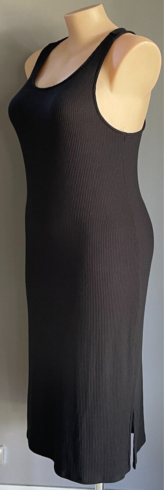 NOW Maxi Dress Black Ribbed Stretch Size 18 Racer Back Sleeveless Long Length