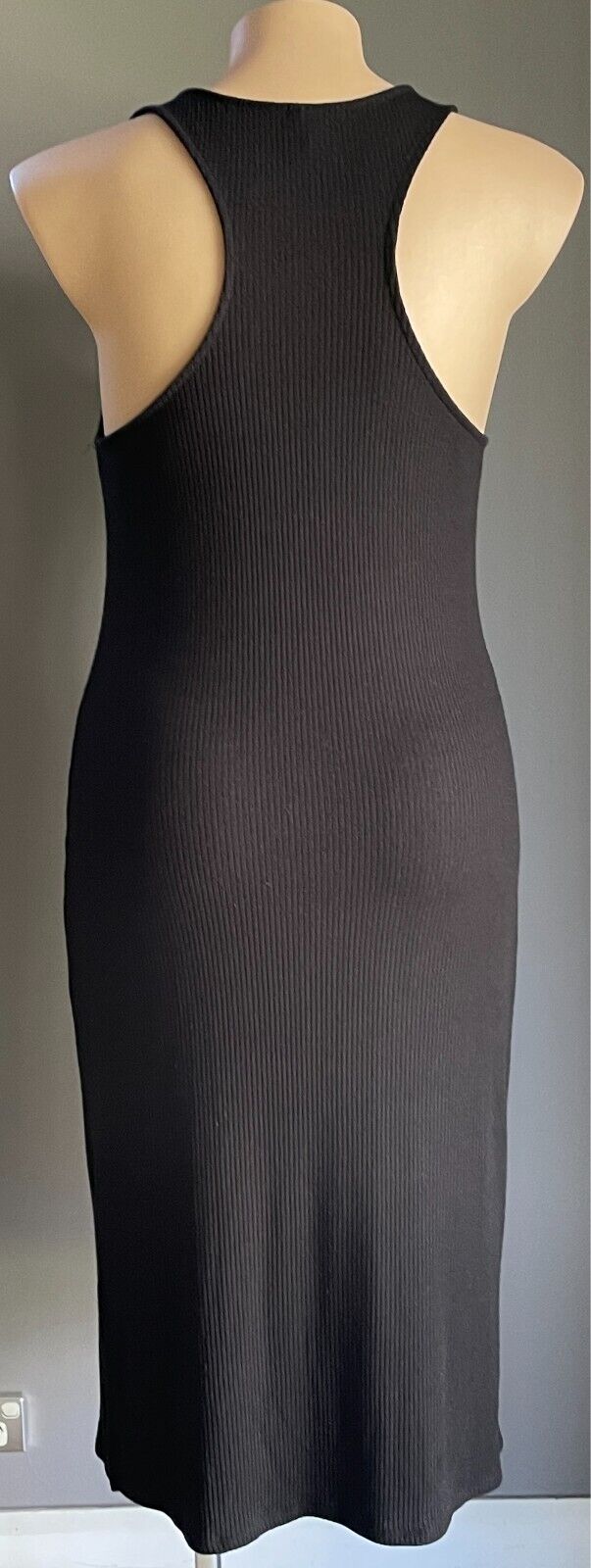 NOW Maxi Dress Black Ribbed Stretch Size 18 Racer Back Sleeveless Long Length