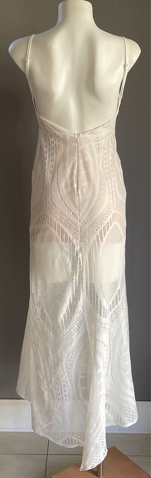 SHAREEN COLLECTIONS White Lace Cutout & Blush Sleeveless Gown Size 8 Split Front