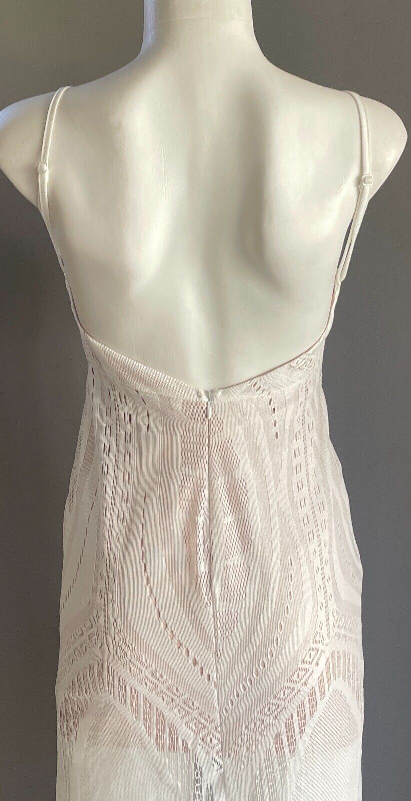 SHAREEN COLLECTIONS White Lace Cutout & Blush Sleeveless Gown Size 8 Split Front