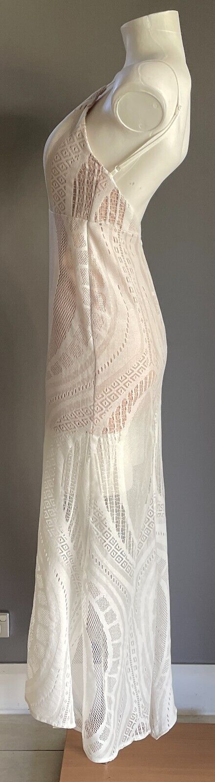 SHAREEN COLLECTIONS White Lace Cutout & Blush Sleeveless Gown Size 8 Split Front