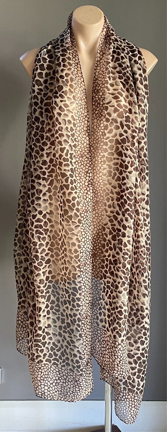 Large Neck SCARF Brown & Beige Giraffe Animal Rectangle Wrap Shawl Lightweight