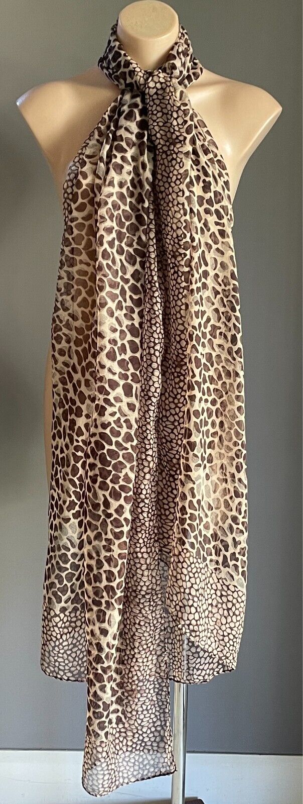 Large Neck SCARF Brown & Beige Giraffe Animal Rectangle Wrap Shawl Lightweight