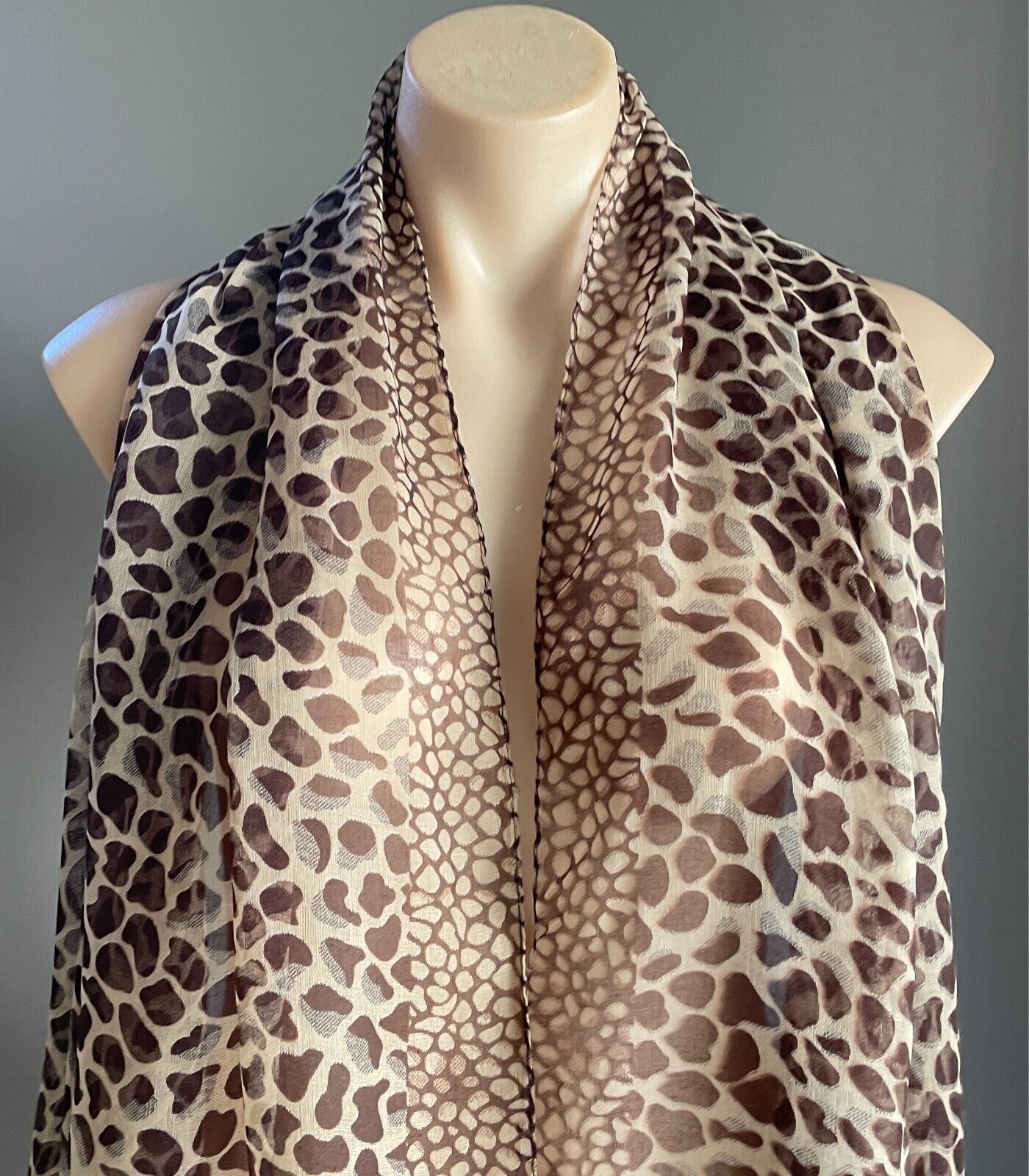 Large Neck SCARF Brown & Beige Giraffe Animal Rectangle Wrap Shawl Lightweight