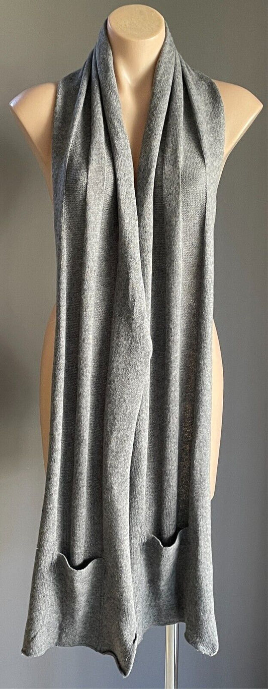 Grey Wool Blend Knit Scarf Rectangle Shape Pocket At Each End