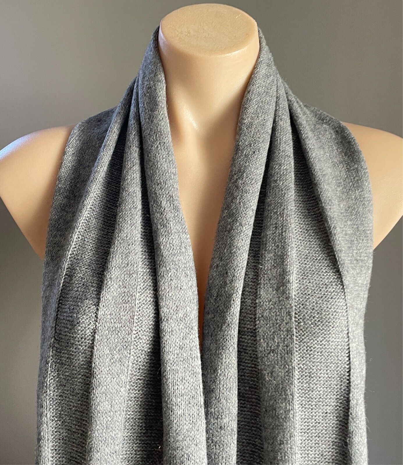Grey Wool Blend Knit Scarf Rectangle Shape Pocket At Each End