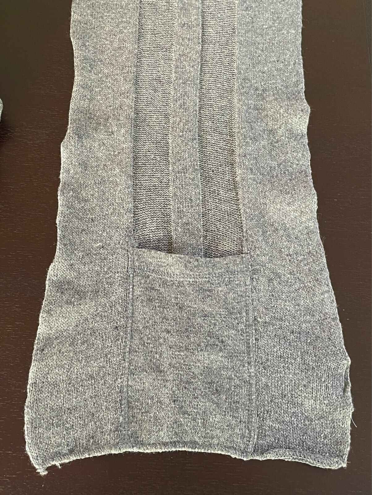 Grey Wool Blend Knit Scarf Rectangle Shape Pocket At Each End