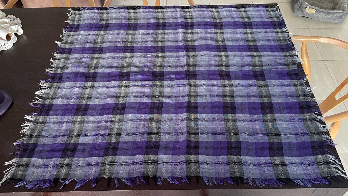 Square Neck Scarf Purple Black & Grey Check Print Light Large Wrap Shawl