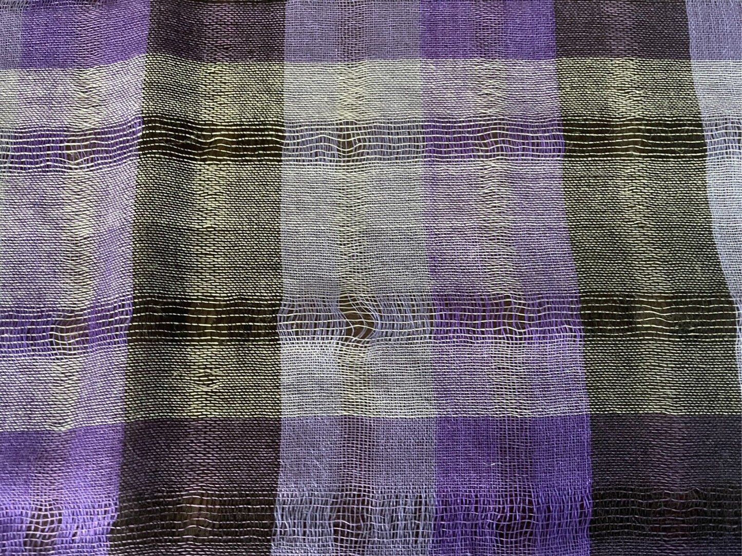 Square Neck Scarf Purple Black & Grey Check Print Light Large Wrap Shawl