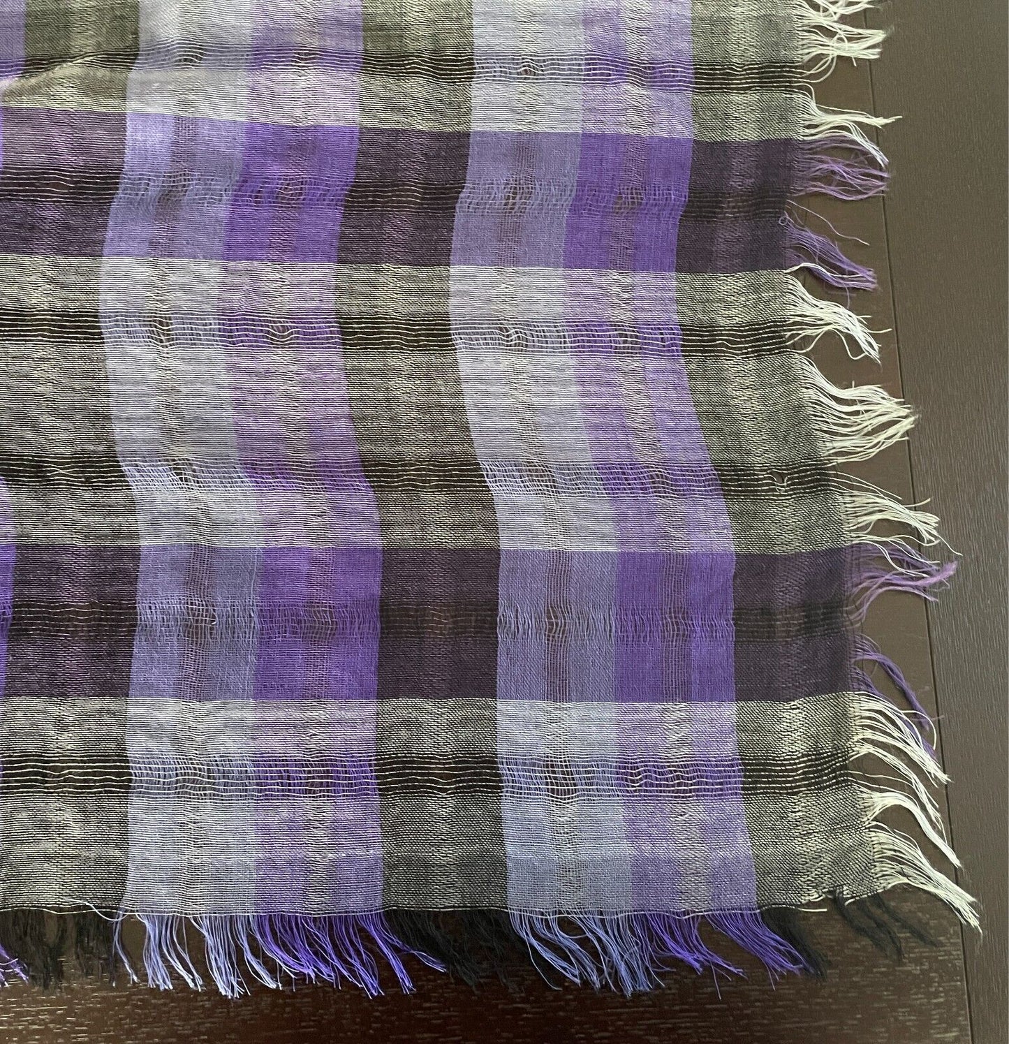 Square Neck Scarf Purple Black & Grey Check Print Light Large Wrap Shawl
