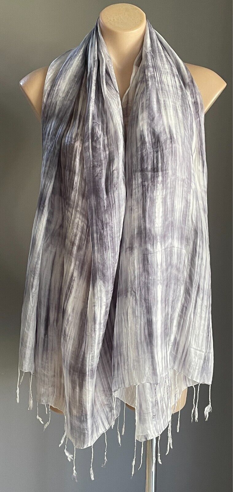Neck Scarf Fringed Wrap Shawl Black Grey White Thin Silky Rectangle Semi Sheer