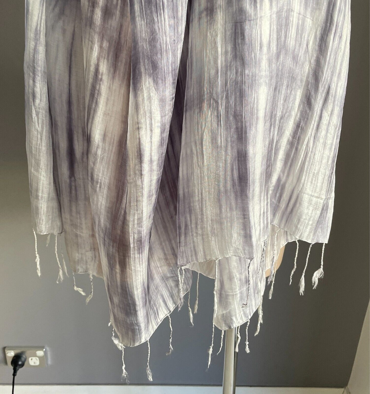 Neck Scarf Fringed Wrap Shawl Black Grey White Thin Silky Rectangle Semi Sheer