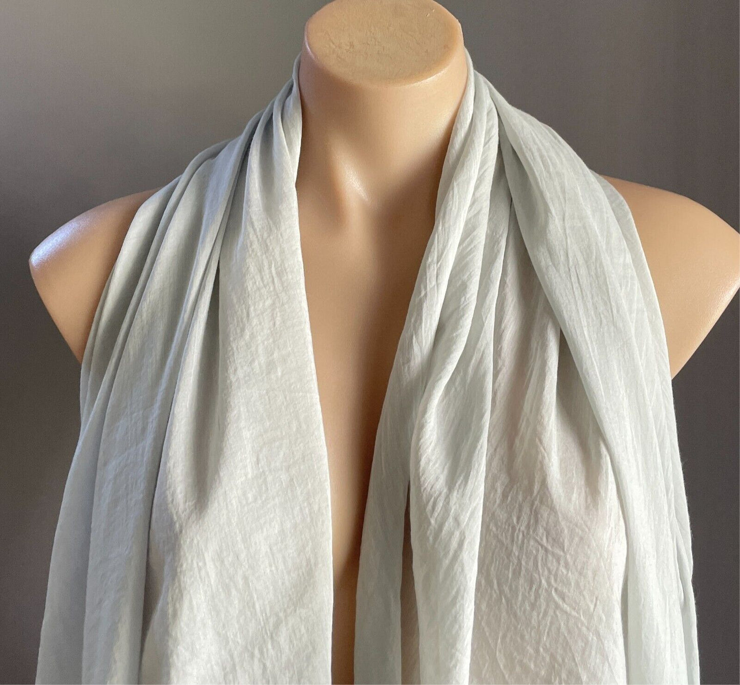 Ladies NECK SCARF Light Grey Lightweight Semi Sheer Rectangle Angle At Each End