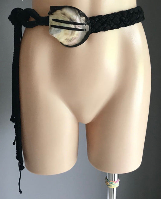 ITAL CRAFT 3.5cm Ladies Belt Black Plait Cord Shell Trim Waist Tie Size S 10 12
