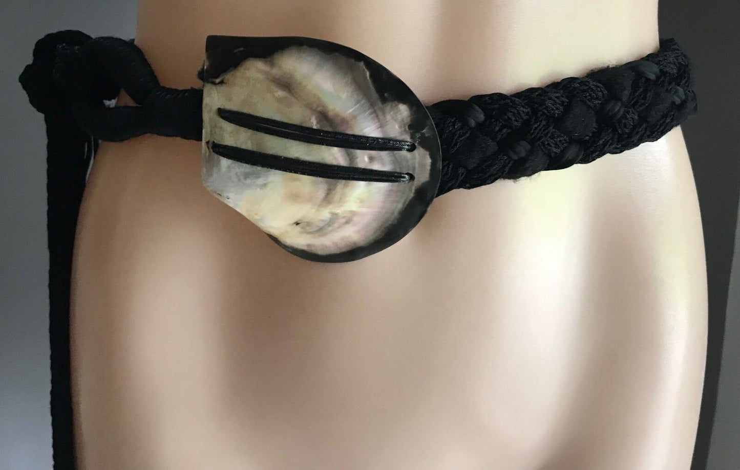 ITAL CRAFT 3.5cm Ladies Belt Black Plait Cord Shell Trim Waist Tie Size S 10 12