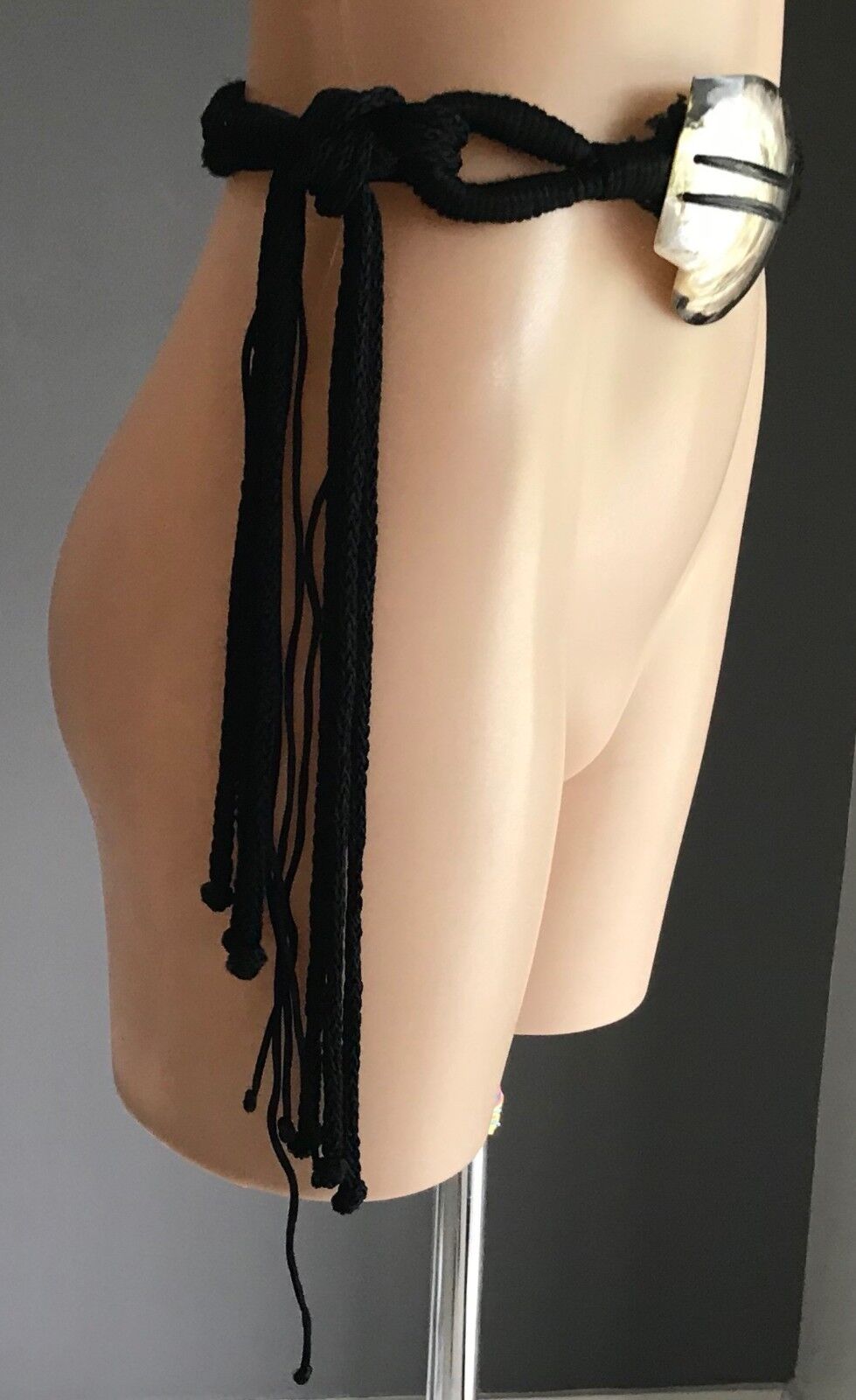 ITAL CRAFT 3.5cm Ladies Belt Black Plait Cord Shell Trim Waist Tie Size S 10 12