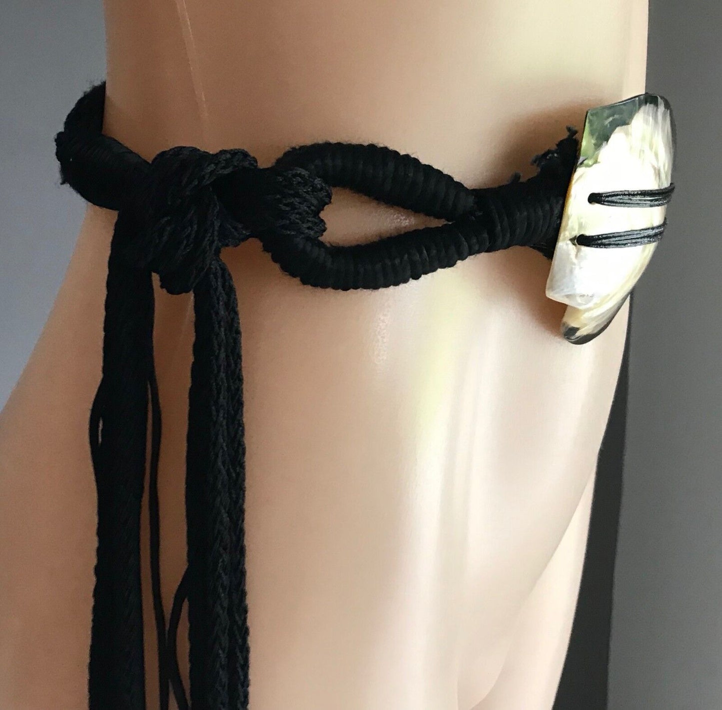 ITAL CRAFT 3.5cm Ladies Belt Black Plait Cord Shell Trim Waist Tie Size S 10 12