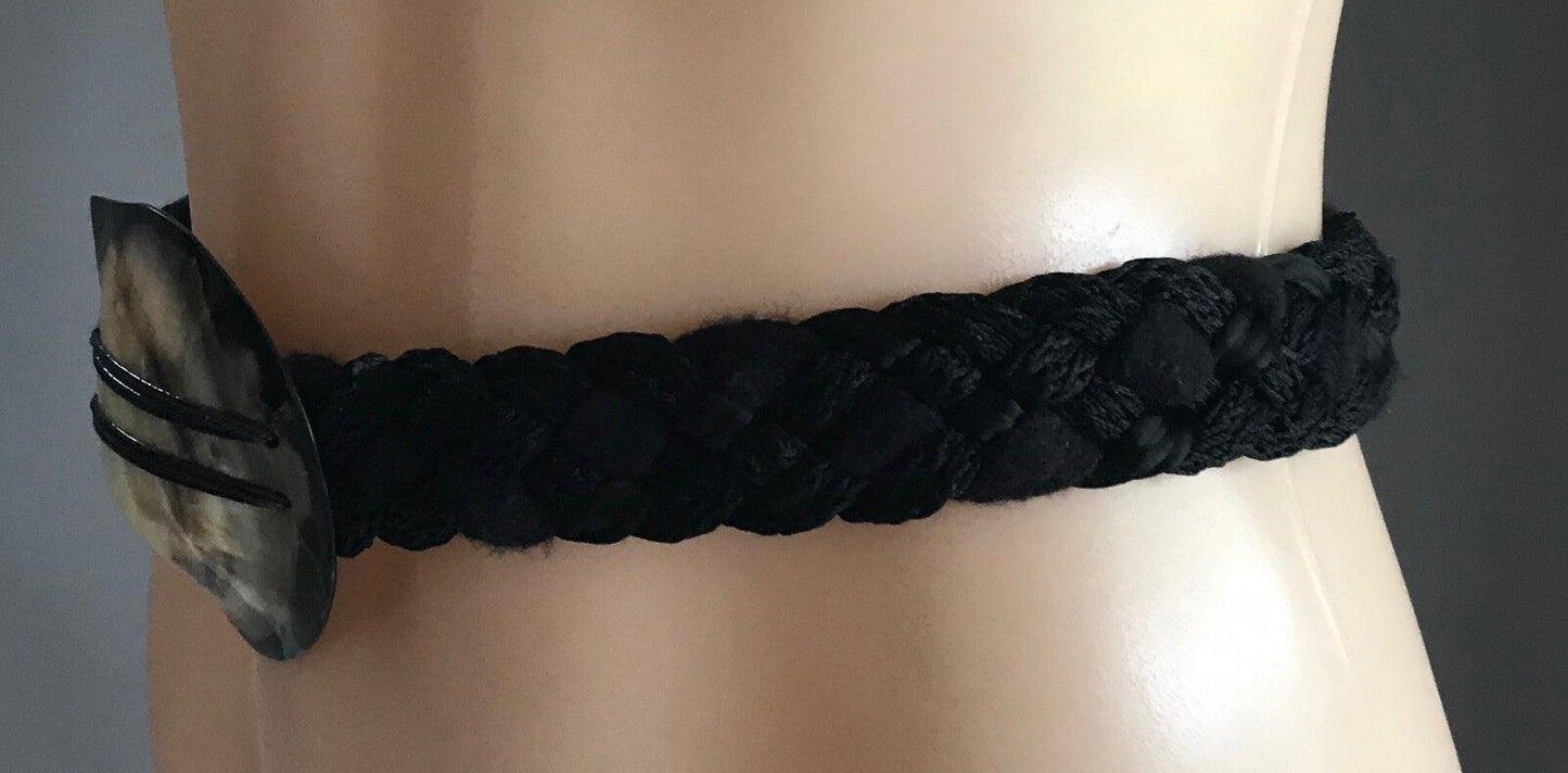 ITAL CRAFT 3.5cm Ladies Belt Black Plait Cord Shell Trim Waist Tie Size S 10 12