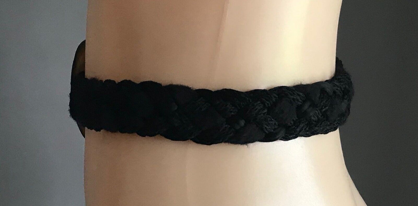 ITAL CRAFT 3.5cm Ladies Belt Black Plait Cord Shell Trim Waist Tie Size S 10 12