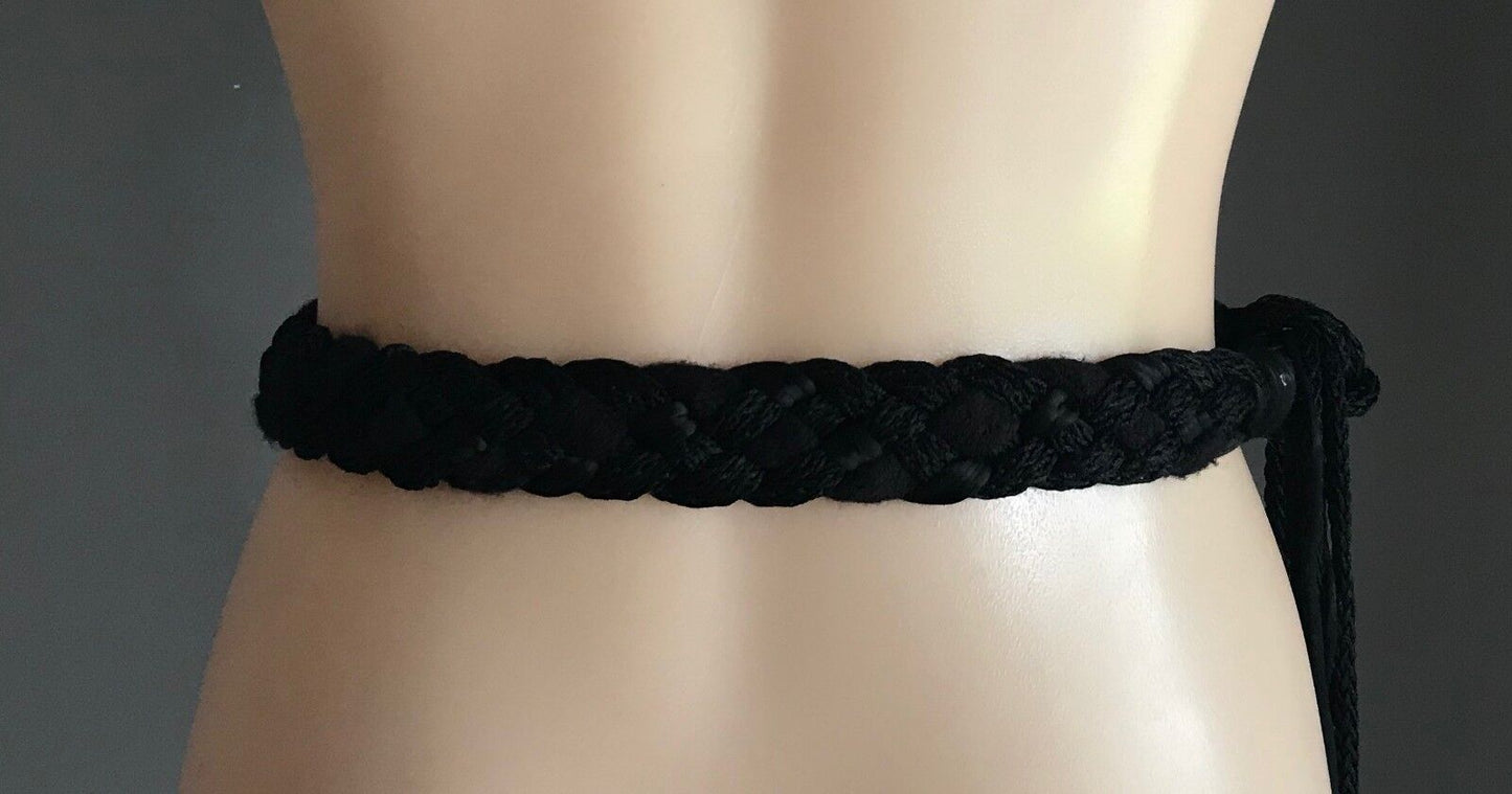 ITAL CRAFT 3.5cm Ladies Belt Black Plait Cord Shell Trim Waist Tie Size S 10 12
