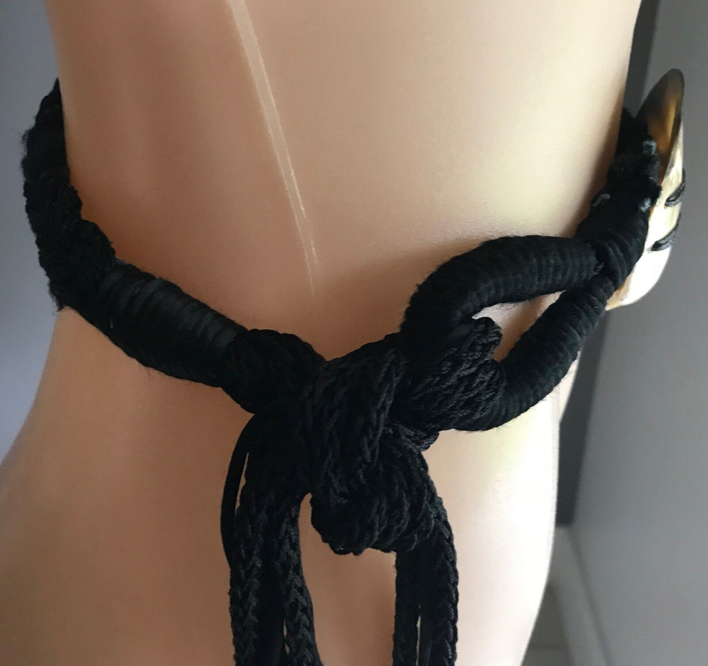 ITAL CRAFT 3.5cm Ladies Belt Black Plait Cord Shell Trim Waist Tie Size S 10 12