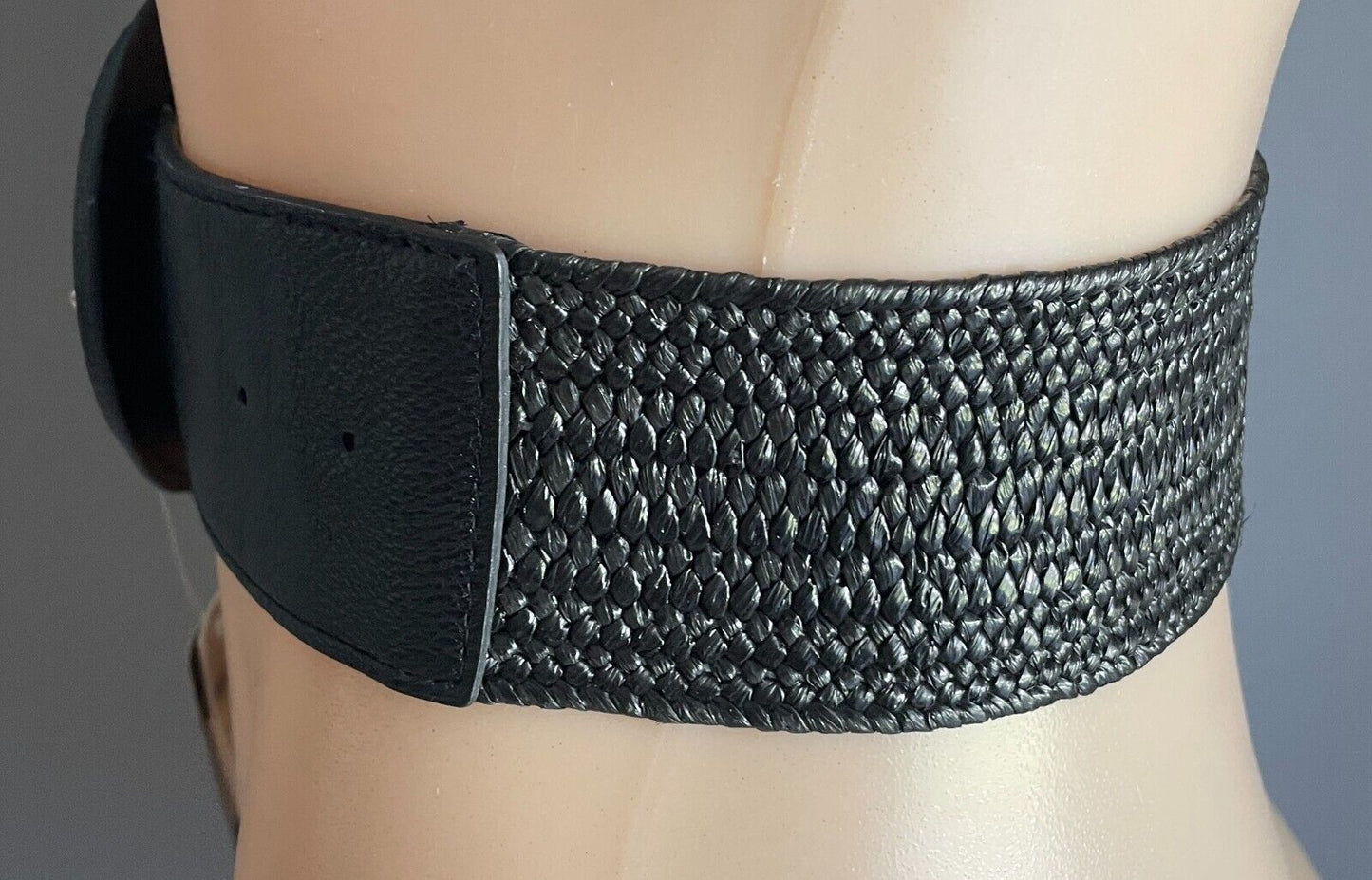 CROSSROADS Belt Black Elastic Raffia Woven 5.5cm Wide Size S M 10 12  Buckle NEW